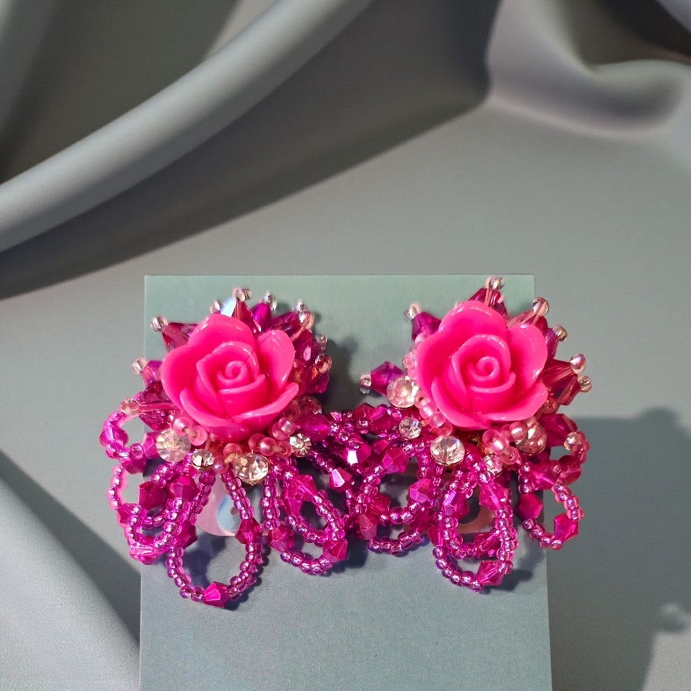 SALE!! Festive Handmade Pink Cluster Earrings